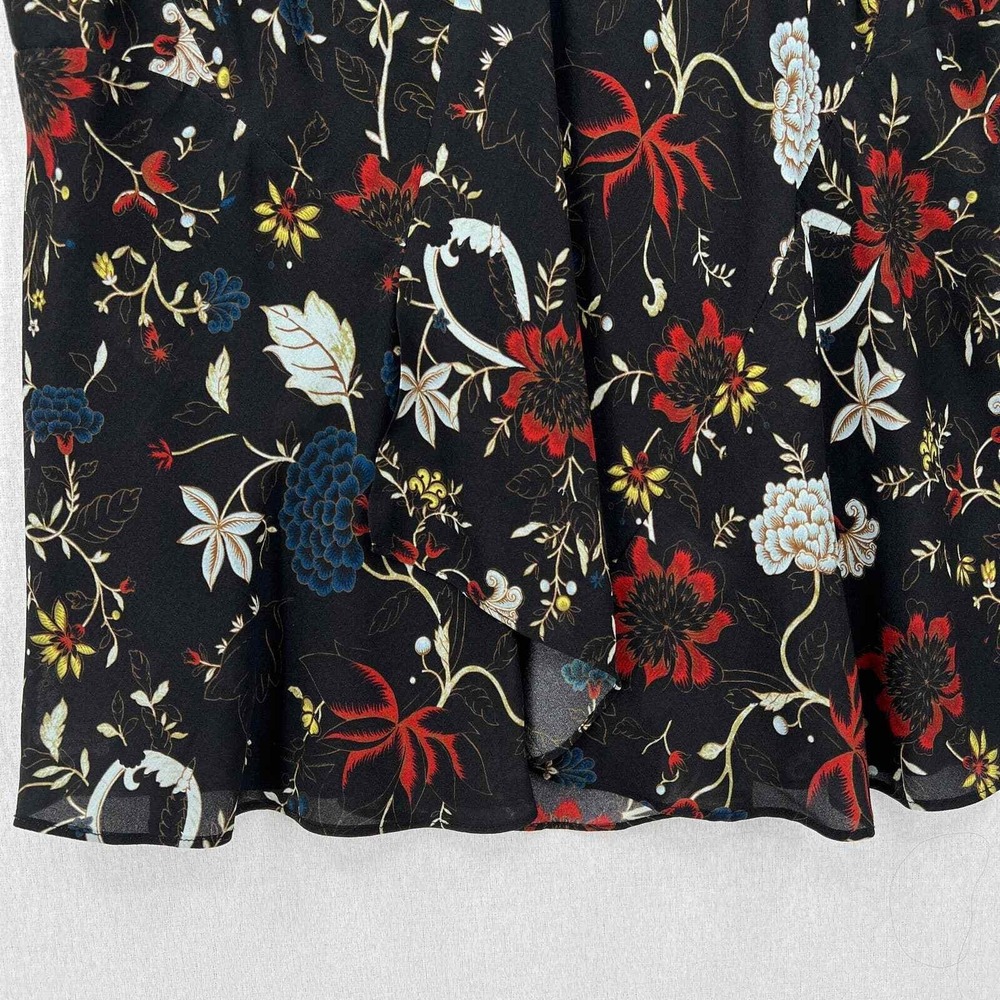A.L.C. Purcell Floral Tank Top 10 Black Silk V Neck Sleeveless Ruffle Blouse - Picture 8 of 15